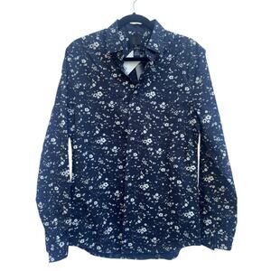 H&M NAVY FLORAL PATTERN SLIM FIT LONG SLEEVE SIZE M NEW W TAGS BUTTON DOWN